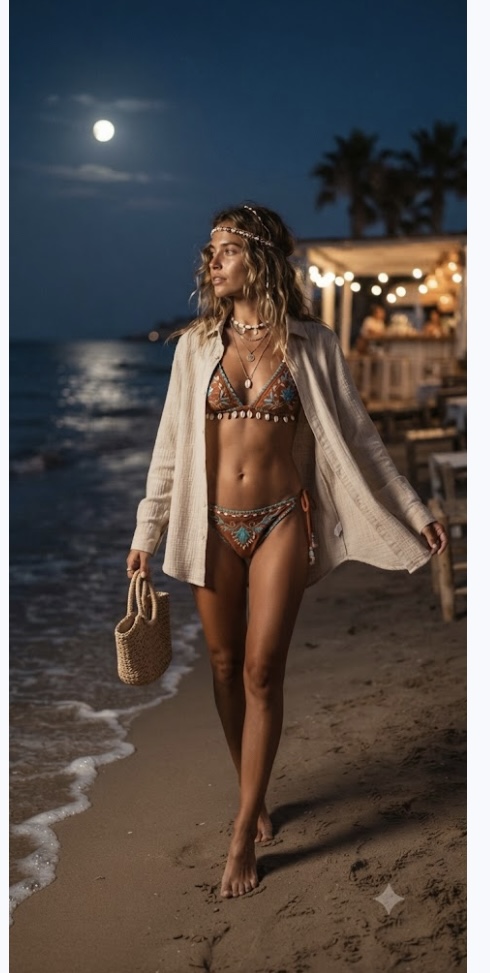 Mujer con camisa de lino a la luz de la luna — Aires del Mediterráneo