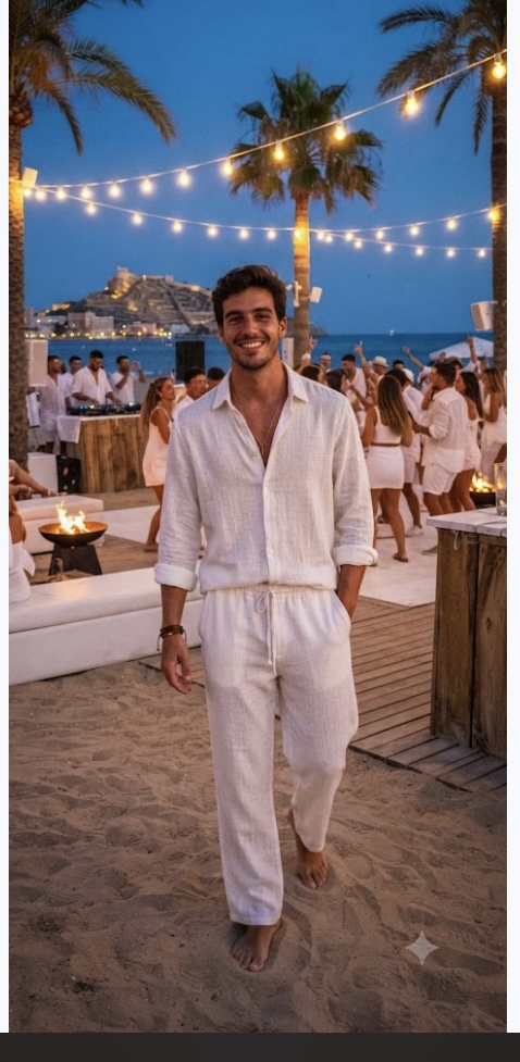 Hombre con lino en fiesta de playa — Aires del Mediterráneo